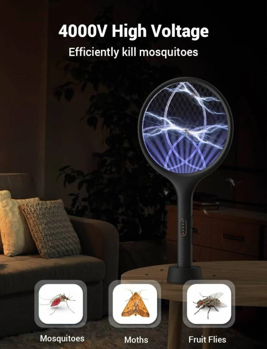 YISSVIC Rechargeable Electric Mosquito Zapper - 4000V Bug Swatter with Purple LED Light, Dual Modes for Indoor, Outdoor, Camping, Home, Office, and Patio Use