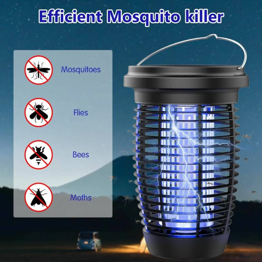 PALONE Solar-Powered Bug Zapper - 4500V Mosquito Killer Lamp for Indoor/Outdoor Use, 2-in-1 UV Light Insect Trap with Ground Pole & Type-C Charging for Patio, Backyard, Camping