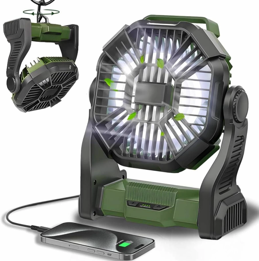 CONBOLA Portable Rechargeable Fan with LED Lantern, 20400mAh Battery Powered Desk Fan, USB-C Cordless for Camping, Travel, Office, Home, and Outdoor Activities