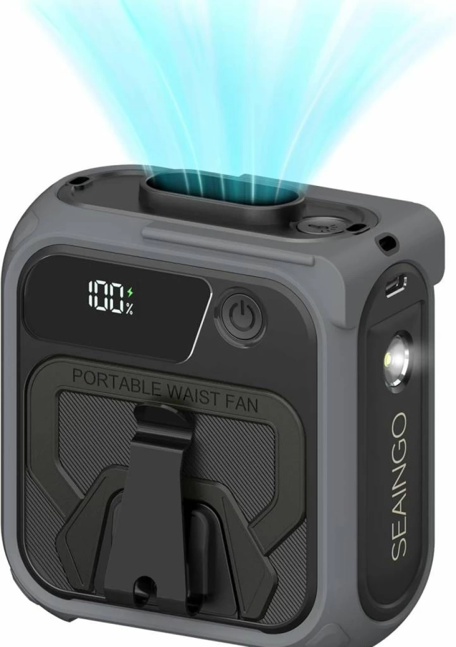 SEAINGO Portable Rechargeable Waist Fan - 10000mAh Battery, 5 Speed Settings, Wearable Clip for Outdoor, Travel, Camping, and Indoor Use
