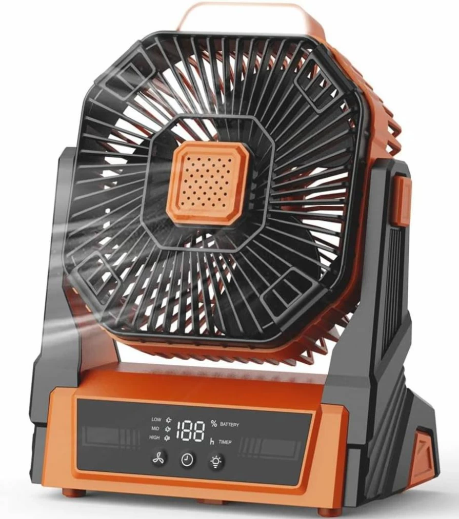 Instern Portable Rechargeable Desk Fan with LED Light - 20000mAh Battery Operated, Camping Tent Fan for Travel, Home, Bedroom, Jobsite, Beach Vacation Essentials