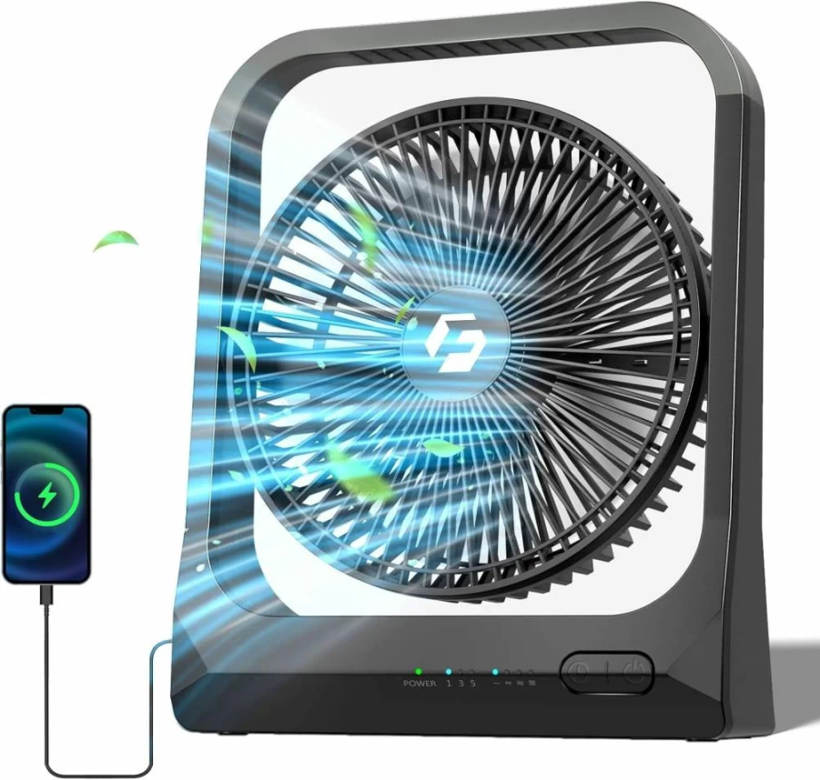 Wavmill 8-Inch USB Rechargeable Portable Fan - 20800mAh Battery Operated Desk Fan with 80 Hours Runtime for Home, Office, Camping & Outdoor Use