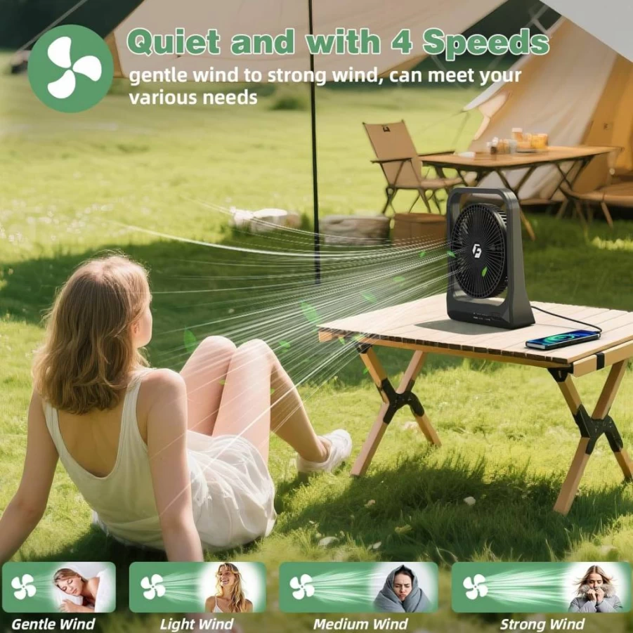 Wavmill 8-Inch USB Rechargeable Portable Fan - 20800mAh Battery Operated Desk Fan with 80 Hours Runtime for Home, Office, Camping & Outdoor Use