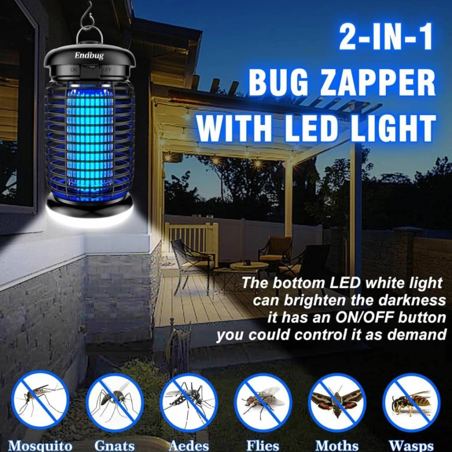 Endbug Electric Bug Zapper for Indoor & Outdoor Use - Waterproof Mosquito Killer with LED Light, Fly Trap for Patio, Garden, Backyard, Home - Plug-In Insect Zapper