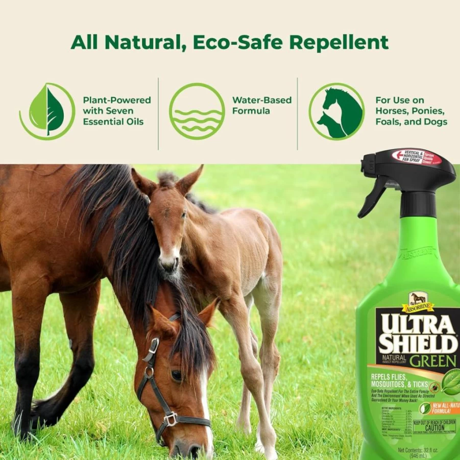 Absorbine Ultrashield Green All-Natural Fly & Insect Repellent for Horses & Dogs – Essential Oil Formula, 128 oz Gallon Bottle, No Sprayer Included