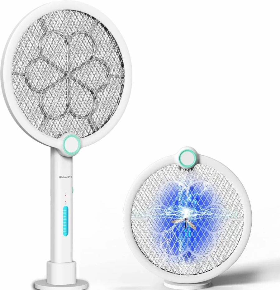 BietrunPro 2 Pack Rechargeable Electric Fly Swatter - 3000V Bug Zapper with UV Light, Portable Cordless Mosquito Killer for Indoor, Home, Office - Kills Mosquitoes, Flies, Wasps, Gnats, Fruit Flies
