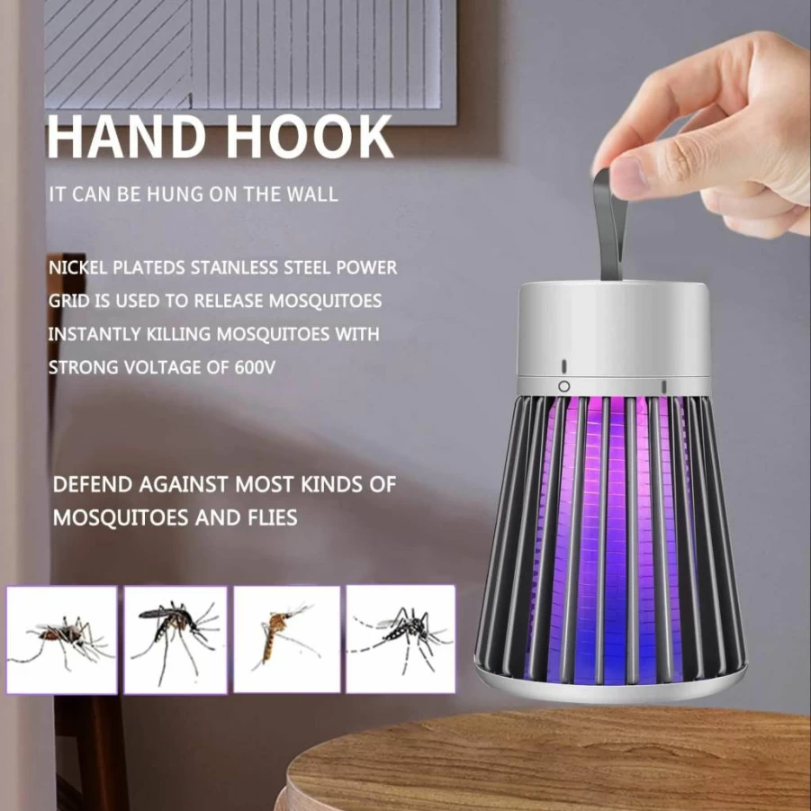 HTTLLH Electric Bug Zapper for Indoor & Outdoor Use - Rechargeable Mosquito Killer, Fly Trap for Camping, Home, Garden - Portable Insect Zapper (White)