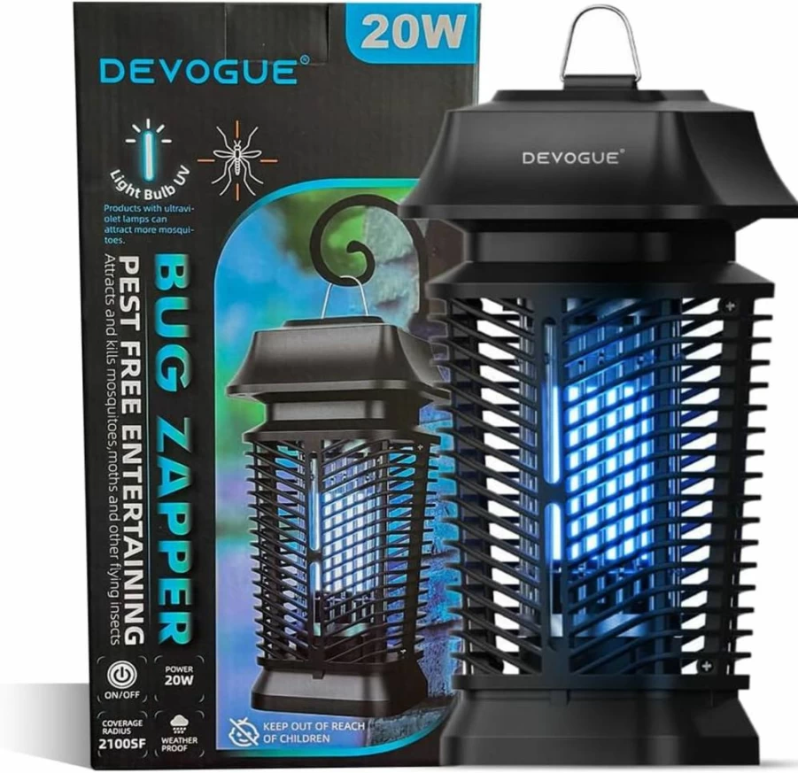 DEVOGUE Electric Bug Zapper - Outdoor & Indoor Mosquito Killer with Blue Violet Light, Modern Fly Trap for Home, Kitchen, and Garden (Black)