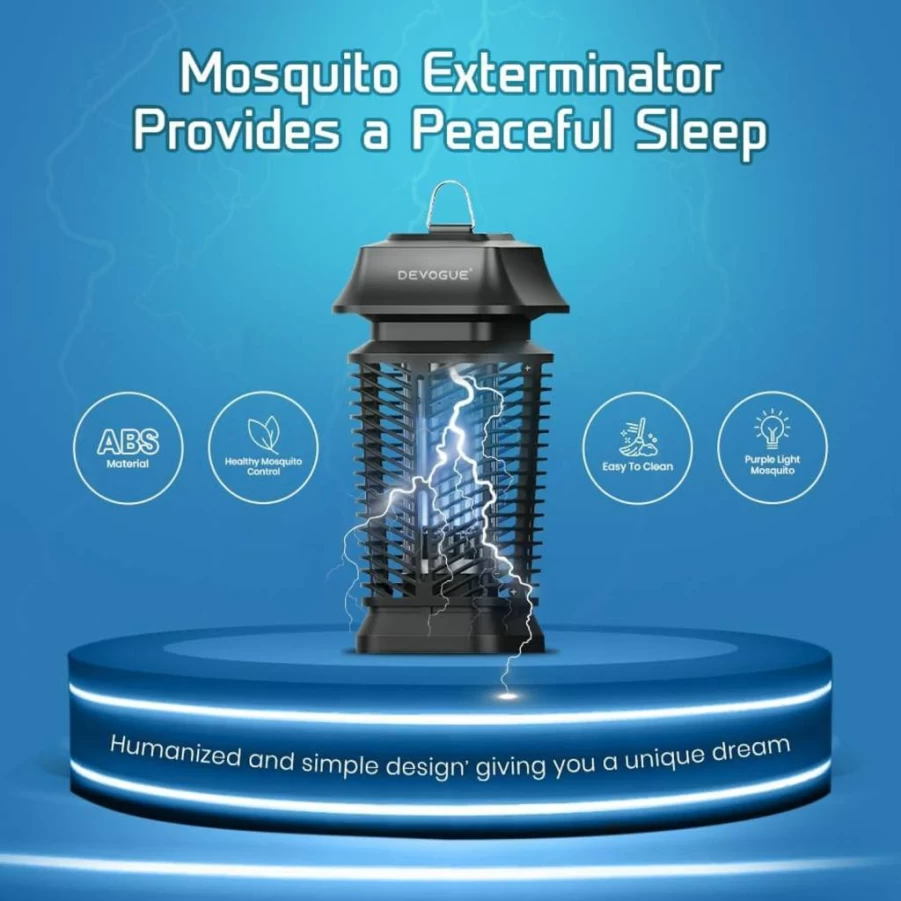 DEVOGUE Electric Bug Zapper - Outdoor & Indoor Mosquito Killer with Blue Violet Light, Modern Fly Trap for Home, Kitchen, and Garden (Black)