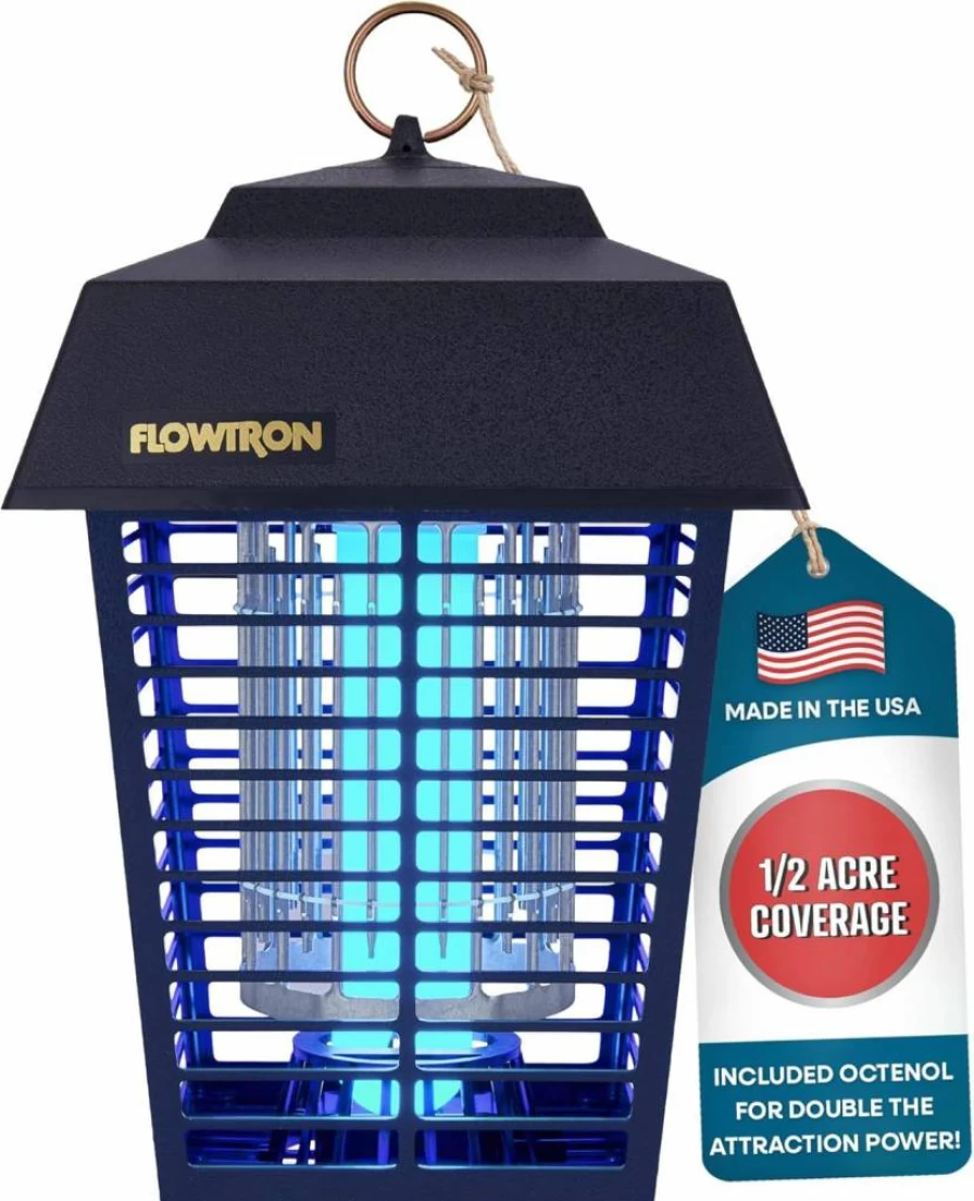 Flowtron 15W Electric Bug Zapper for Outdoor Mosquito & Fly Control - 1/2 Acre Coverage, Dual Lure UV Light & Octenol Attractant, 5600V Grid, UL Certified (Made in USA)