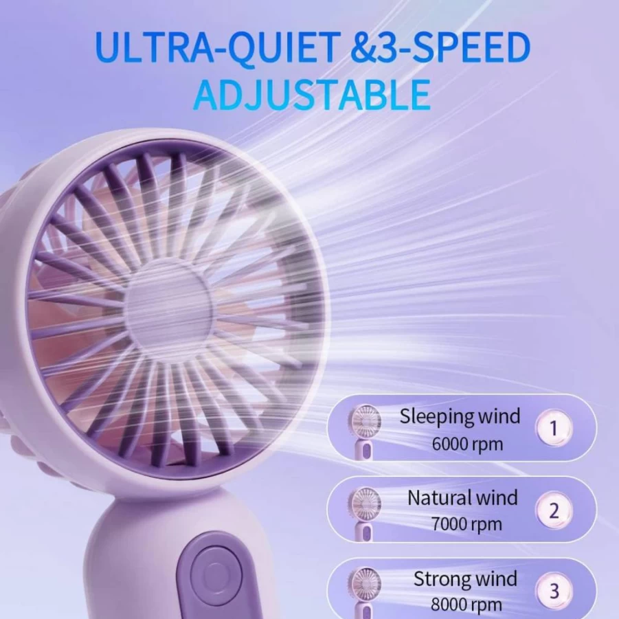 VanSmaGo Portable Mini Fan - USB Rechargeable, 5 Speed Handheld & Neck Fan for Travel, Camping, Office, and Home Use