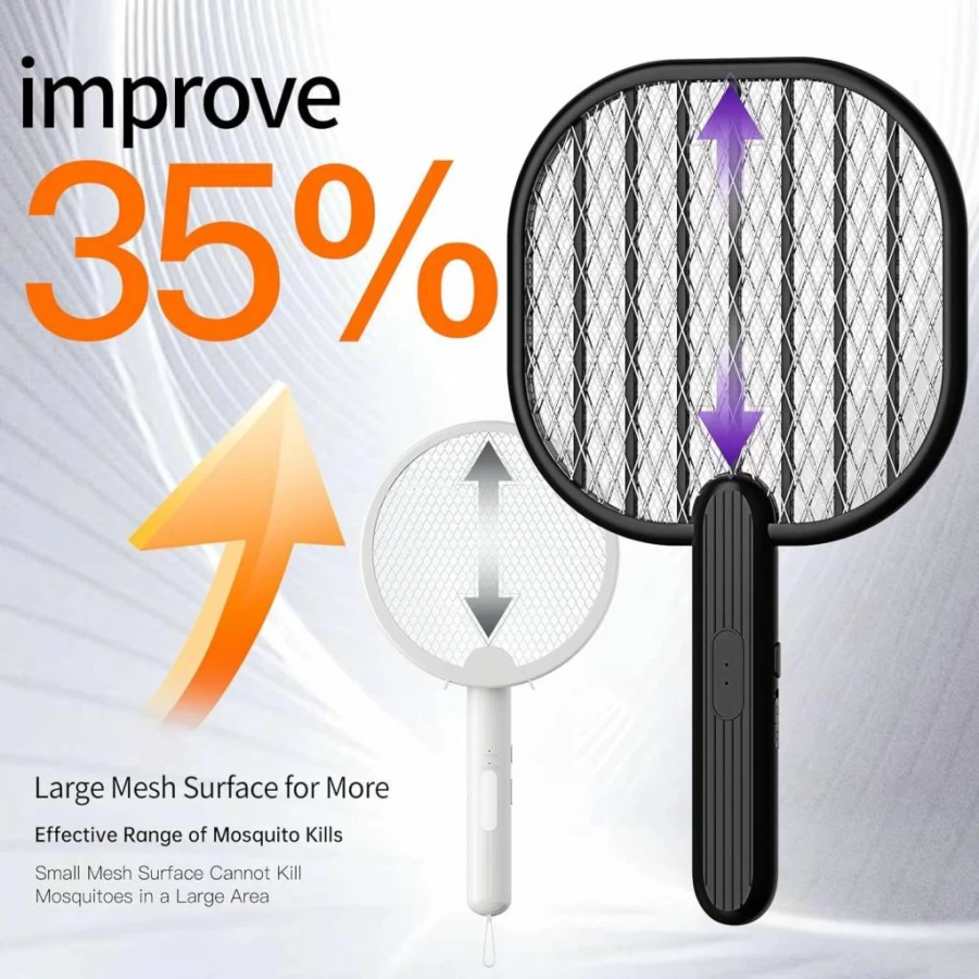 Buzzkick Rechargeable Electric Mosquito Zapper Racket - 3500V Dual Mode Bug Killer with Purple LED Light for Indoor, Outdoor, Home, Office, Camping & Patio Use