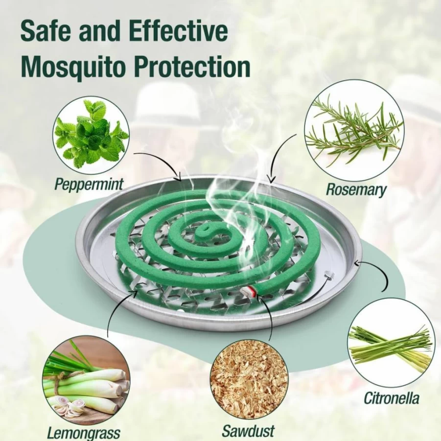 SEEKDIT 20 Pack Natural Mosquito Repellent Coils, Citronella Plant-Based Outdoor Mosquito Repellent for Patio, Camping, Backyard, Poolside - DEET-Free, Long-Lasting Protection with 1 Holder & 2 Stands