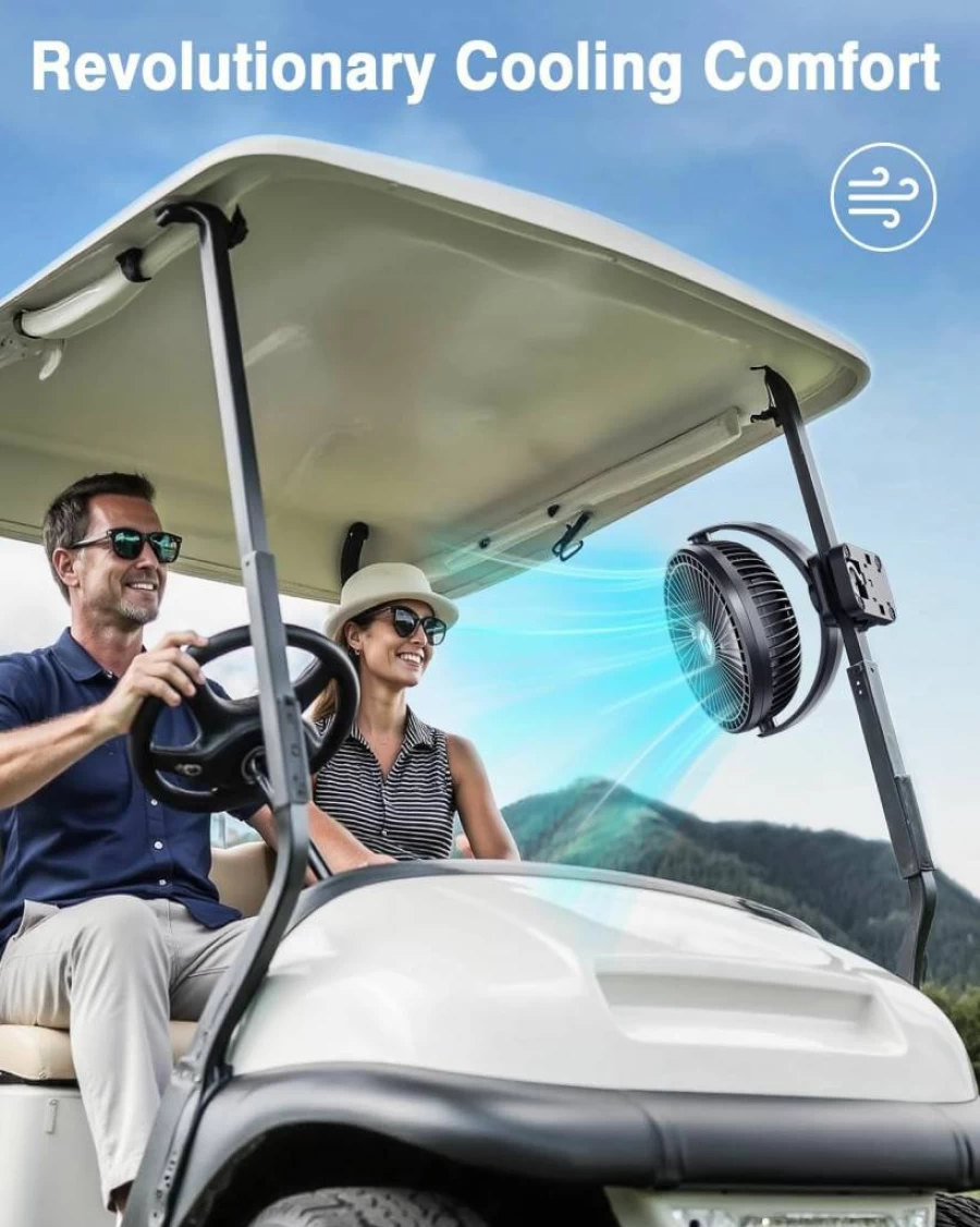 FRIZCOL 8-Inch Rechargeable Clip-On Fan with 12000mAh Battery, Remote Control, LED Light, and Sturdy Clamp for Golf Cart, Desk, Camping, Office, Stroller, Bedroom, and Tent