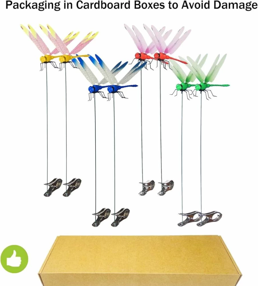 Jongdari 8Pcs Dragonfly Garden Stakes - Outdoor Bug Repellent Decor, Mosquito Repellent Plant Clips for Pots, Durable Plastic Wingman Decorations