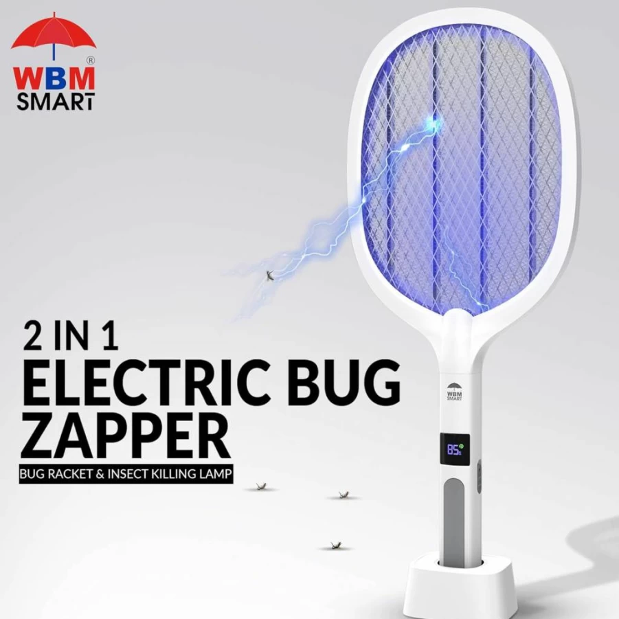 WBM SMART 2-in-1 Electric Bug Zapper & Mosquito Trap Lamp with USB Rechargeable Fly Swatter, 3-Layer Safety Mesh for Indoor and Outdoor Use - Pack of 2