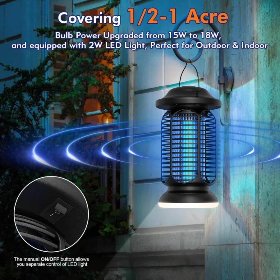 Fiveye Electric Bug Zapper for Indoor & Outdoor Use - 4000V Mosquito Killer with 2W LED Light, 18W High-Power Coverage for 0.5-1 Acre, Waterproof Fly Trap for Patio, Backyard, Garden Pest Control