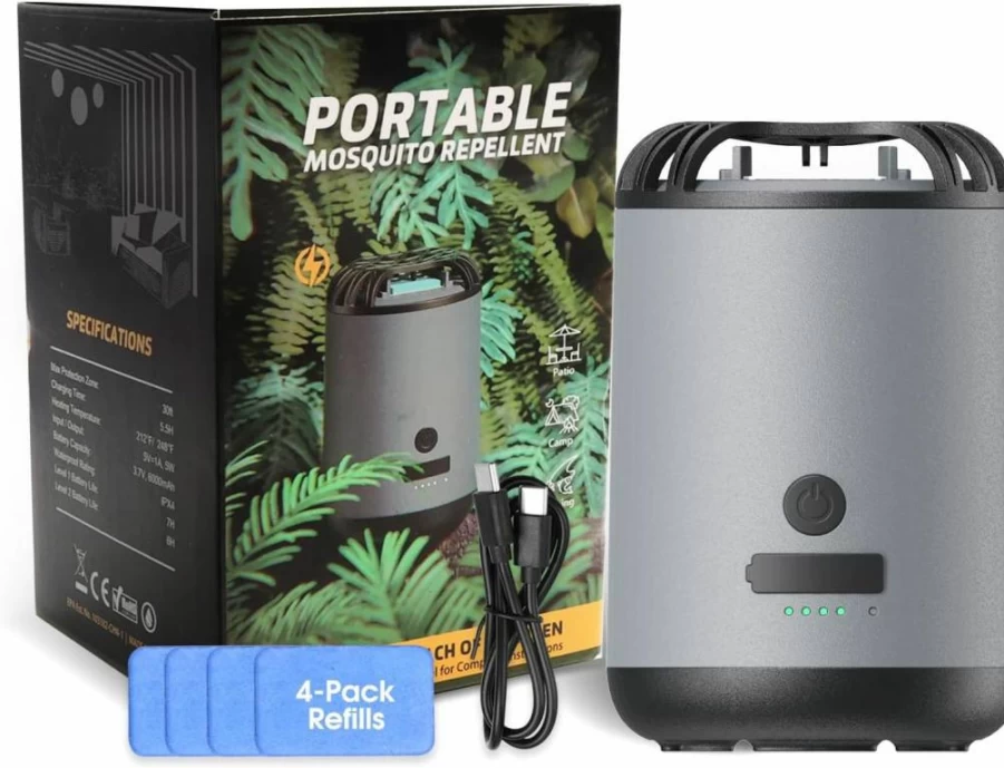 Virine Portable Mosquito Repellent Device for Outdoor, Camping, Hiking & Patio - USB Type-C Rechargeable with 4 Refills, Insect Repellent for Patio, Garden & Travel