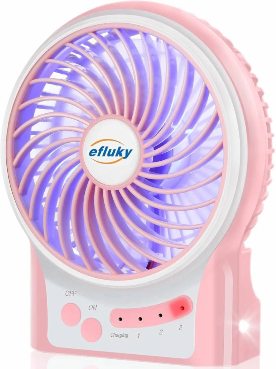 Efluky 4.9-Inch USB Mini Desk Fan with LED Light - 3-Speed Portable, Quiet Cooling for Home, Office, Travel, Camping | Indoor Outdoor Use - Black