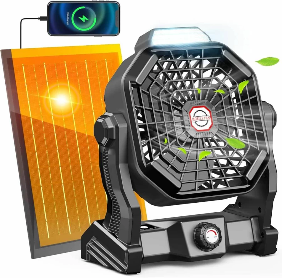 Drchop 8-Inch 10800mAh Solar Powered Camping Fan with LED Lantern, Rechargeable Outdoor Tent Fan, Portable 7W Solar Panel Fan for Camping Essentials