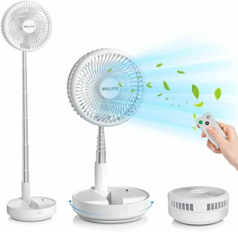 Belife X8 Portable Rechargeable Fan - 7200mAh Battery, USB Desk & Floor Fan with Remote, Foldable Telescopic Design for Home, Office, Camping, 7.7" Black