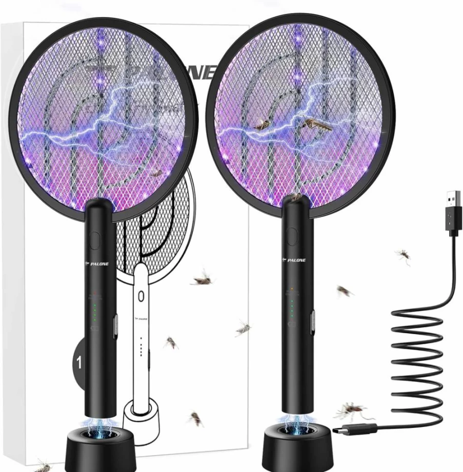 PALONE Rechargeable Electric Fly Swatter 4000V Mosquito Zapper Racket with Safety Mesh, 1200mAh Battery, Indoor/Outdoor Bug Killer Lamp