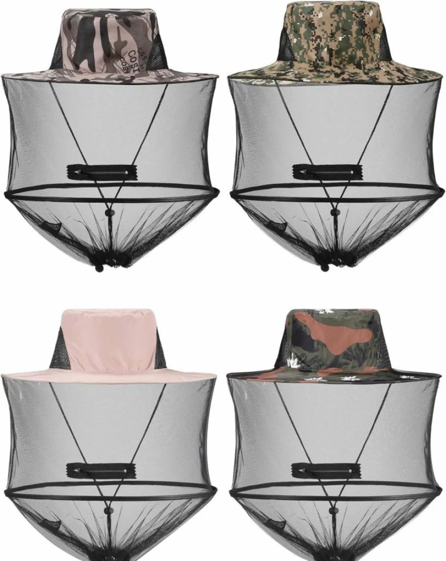 SATINIOR 4-Pack Mosquito Net Hats with Zipper, Foldable Bug Face Cover for Outdoor Activities - Fishing, Hiking, Gardening - Breathable Mesh Sun Protection in 4 Colors