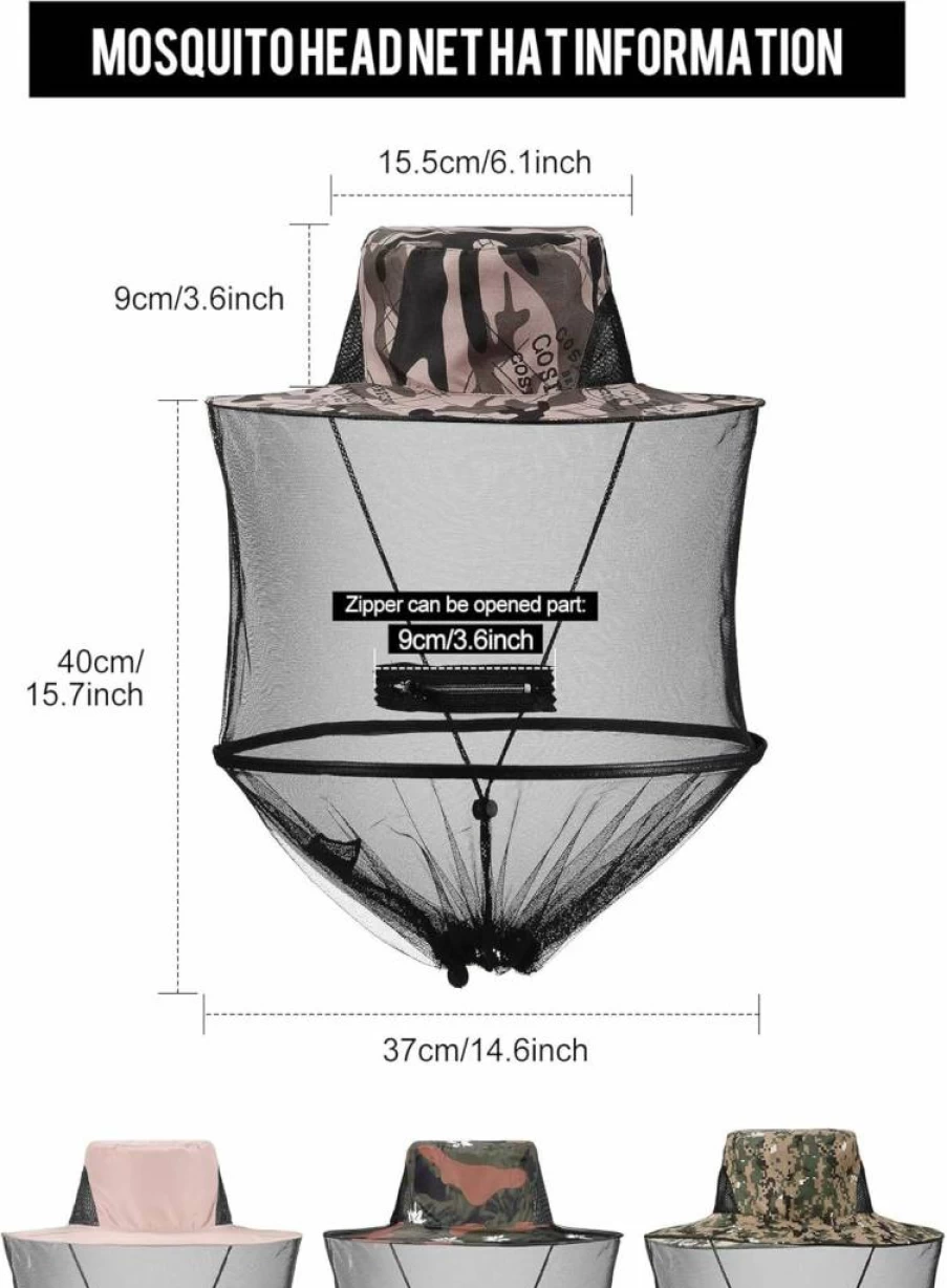 SATINIOR 4-Pack Mosquito Net Hats with Zipper, Foldable Bug Face Cover for Outdoor Activities - Fishing, Hiking, Gardening - Breathable Mesh Sun Protection in 4 Colors