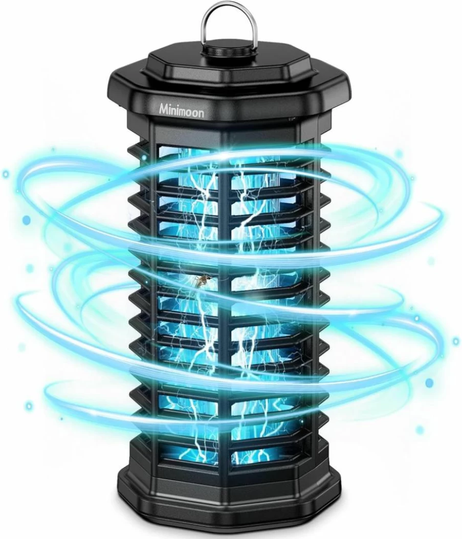 Minimoon 4000V Electric Bug Zapper for Indoor & Outdoor Use - 15W Powerful Mosquito, Fly Trap for Yard, Backyard, Patio, Camping - IPX4 Waterproof, Corded (Black)