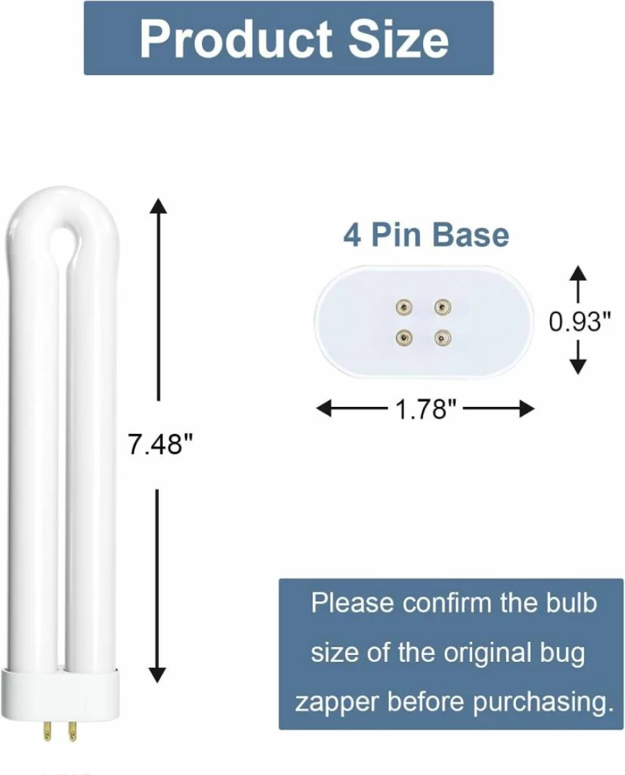 Dichroma 15W U-Shaped Bug Zapper Bulb - 4-Pin Base Replacement for Outdoor Mosquito Zapper - UV Light Twin Tube (1 Pack)