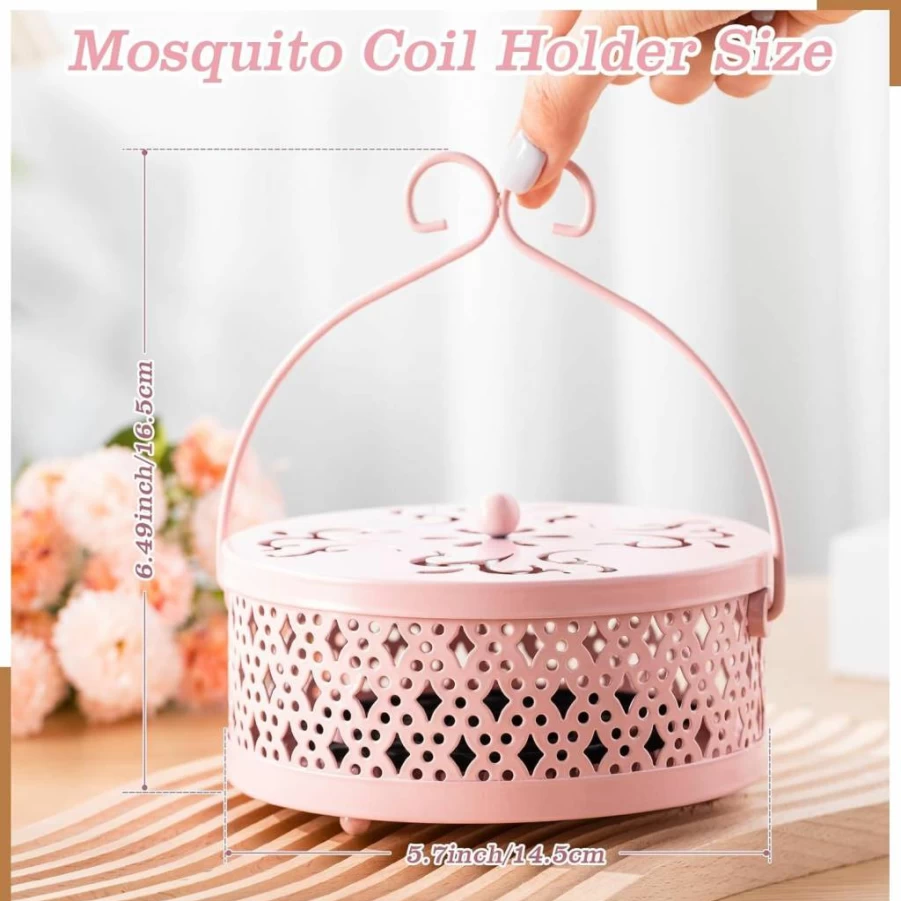 Lallisa 4-Pack Metal Mosquito Coil Holder - Hanging Round Incense Burner for Indoor, Outdoor, Camping & Patio - Portable Retro Design with Handle (Black)