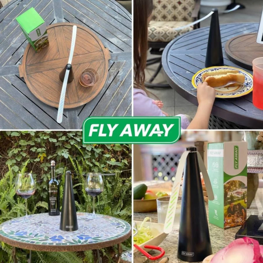 Fly Away Product 4 Pack Outdoor Fly Repellent Fan - Battery Operated Tabletop & Hanging Hook for Indoor/Outdoor Use, Repels Flies, Wasps, Bees, and Bugs at Restaurants, BBQs, and Events