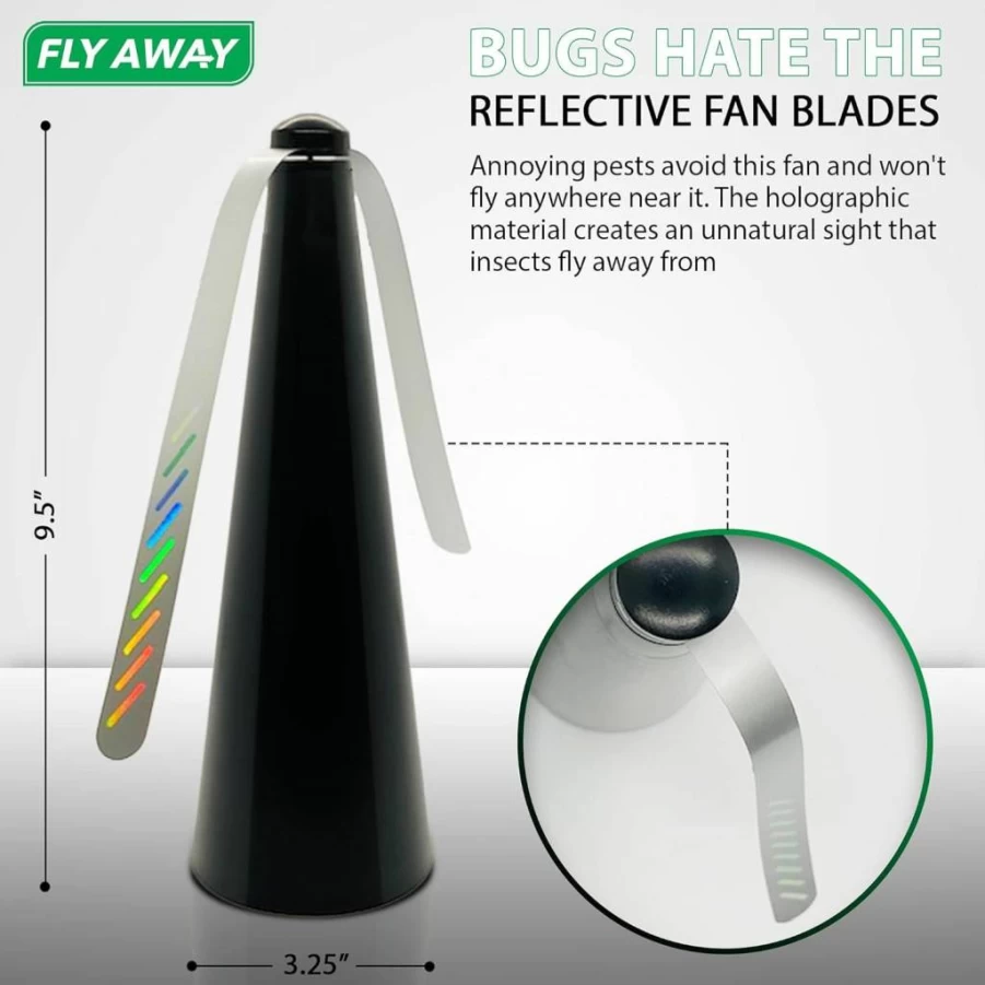 Fly Away Product 4 Pack Outdoor Fly Repellent Fan - Battery Operated Tabletop & Hanging Hook for Indoor/Outdoor Use, Repels Flies, Wasps, Bees, and Bugs at Restaurants, BBQs, and Events