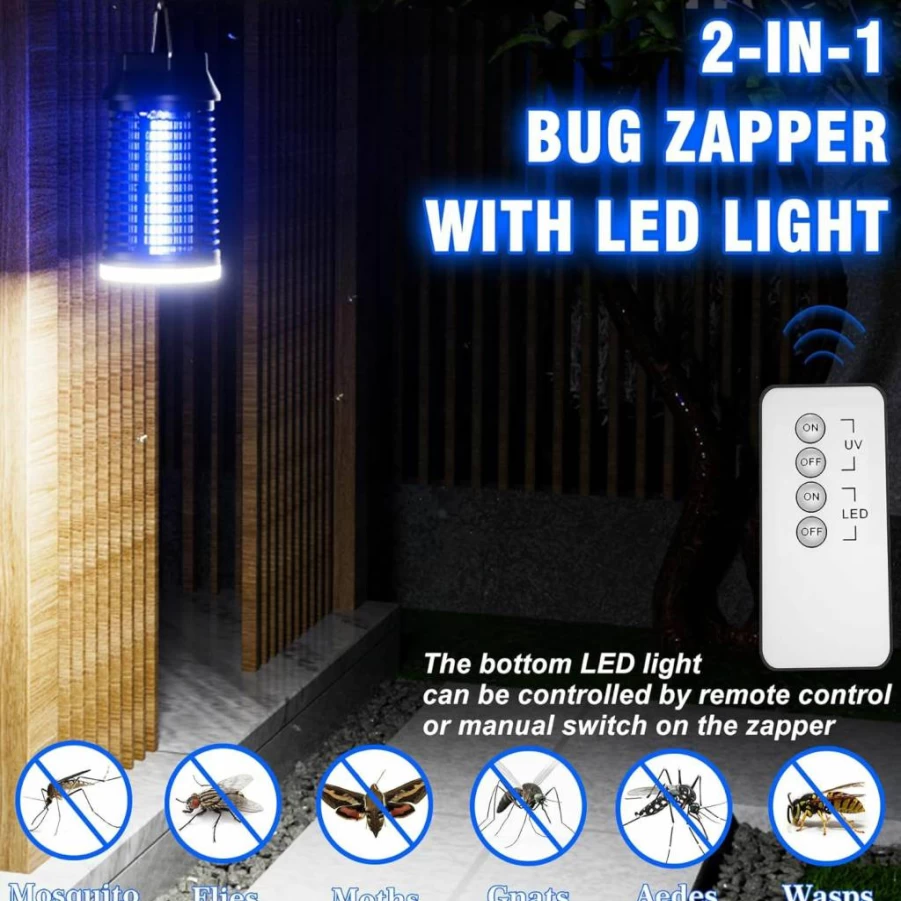 LUOJIBIE Electric Mosquito Zapper - Waterproof Indoor/Outdoor Bug Killer with LED Light, Remote Control & Plug-In Fly Trap for Patio, Garden, Garage, Home Insect Control