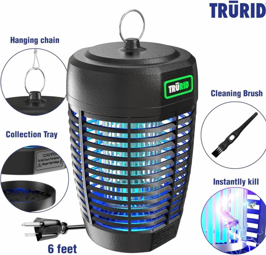TRURID Bug Zapper for Indoor and Outdoor Use - Electric Mosquito Killer with UV Light & Detachable Collection Tray - Fly Zapper for Home, Patio, Garden