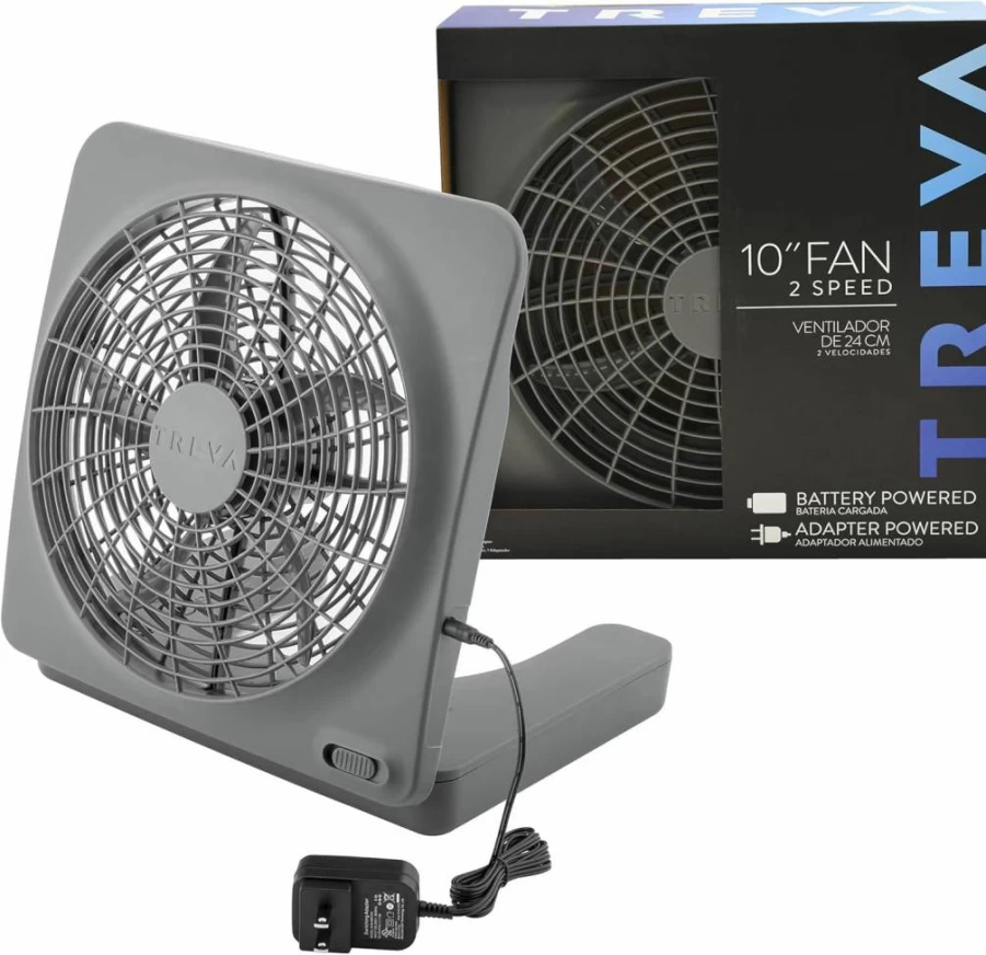 O2COOL Treva 10-Inch Portable Battery Operated Desk Fan with AC Adapter, 2-Speed Settings, Compact Folding & Adjustable Tilt, Graphite – Lightweight Personal Cooling Fan for Home & Office