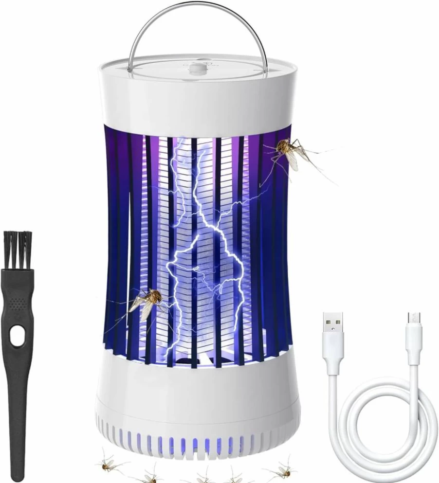 Phosooy 2-in-1 Electric Mosquito Zapper with Fan - 1500V High Voltage Indoor Bug Killer for Flies, Moths & Gnats - 2 Pack Hanging Fly Trap (White & Black)