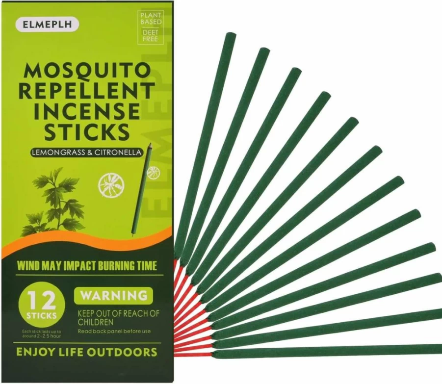 Elmeplh 120-Pack Natural Mosquito Repellent Incense Sticks - Lemongrass & Citronella Oil, DEET-Free Outdoor Bug Repellent for Camping, Hiking, Patio