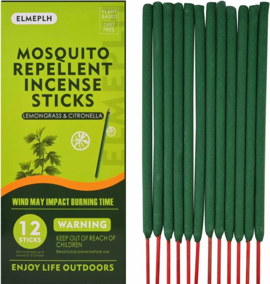 Elmeplh 120-Pack Natural Mosquito Repellent Incense Sticks - Lemongrass & Citronella Oil, DEET-Free Outdoor Bug Repellent for Camping, Hiking, Patio