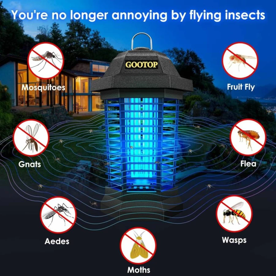 GOOTOP Electric Bug Zapper for Indoor & Outdoor Use - 4200V Mosquito, Fly Killer Trap with 3-Prong Plug, 90-130V, Durable ABS Plastic (Black)
