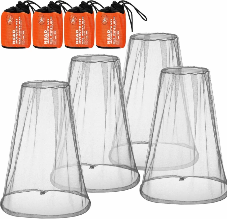 HESTYA 4 Pack Mosquito Net Hood - Breathable Mesh Head Face Neck Cover for Outdoor Protection Against Bugs, Gnats & No-See-Ums with Portable Carry Bag