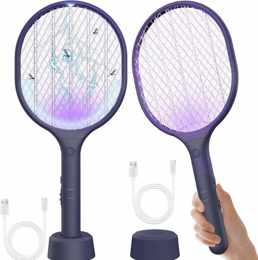 VANELC Electric Fly Swatter 2 Pack, 3000V Mosquito Zapper with Rechargeable Battery, Indoor Outdoor Insect Killer for Home, Kitchen, Camping, Patio - 3-Layer Safety Mesh Design