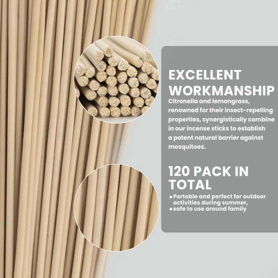 SEEKDIT 120 Pack Citronella Mosquito Repellent Sticks - DEET-Free, Plant-Based Insect Repellent for Outdoor & Indoor Use, Long Lasting Bug Protection for Camping, Picnics, Backyard, Patio Activities