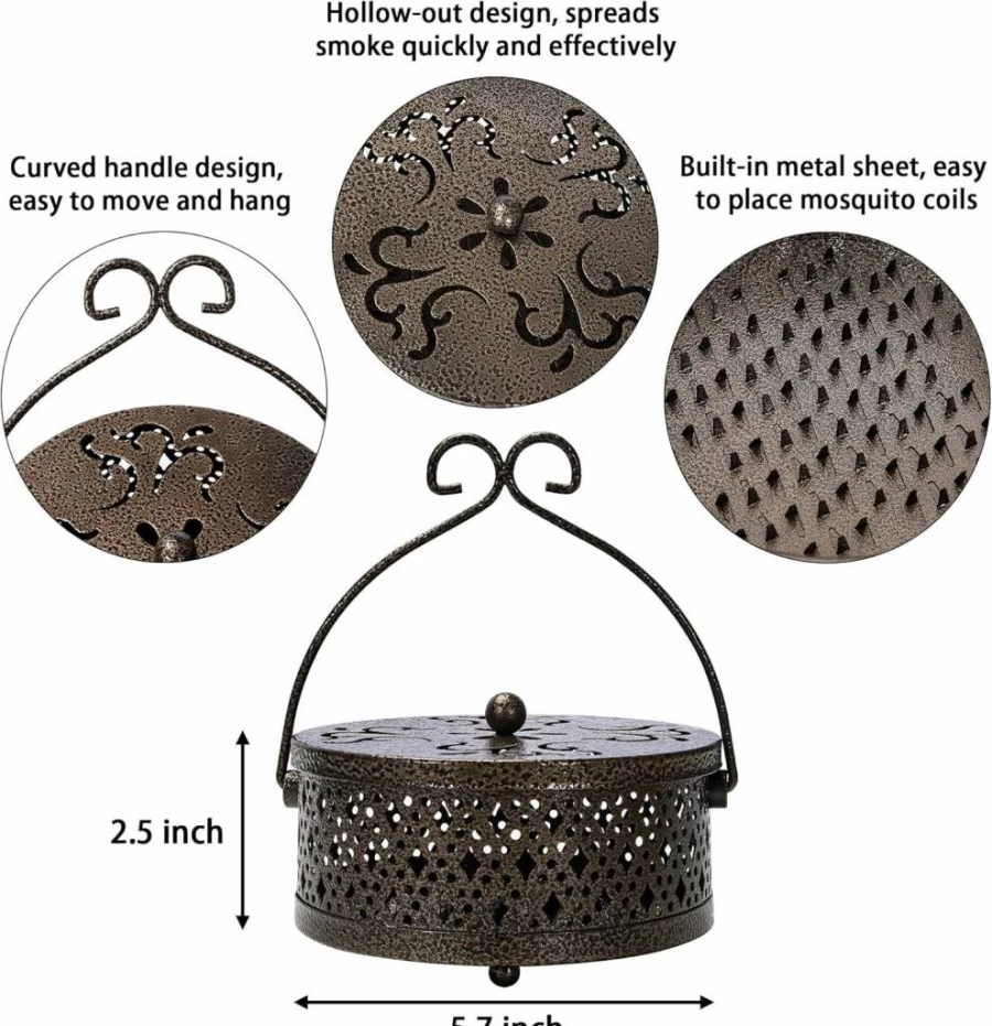 MyLifeUNIT Retro Bronze Mosquito Coil Holder - Portable Incense Burner for Indoor, Outdoor & Camping Use