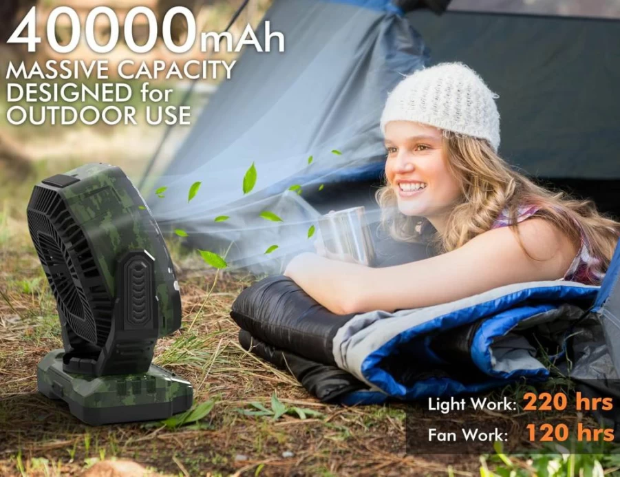 AddAcc 40000mAh Portable Camping Fan with Remote, Rechargeable High-Speed Floor Fan, 90° Oscillation, 24H Timer, Cordless Outdoor Fan for RV, Garage, Patio, Hurricane Emergency