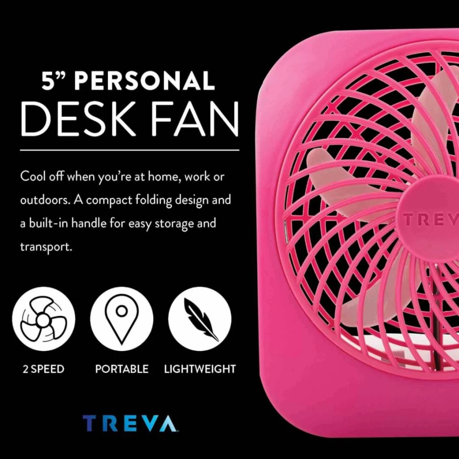 O2COOL Treva 5-Inch Portable Battery Operated Desk Fan - Compact Folding & Adjustable Tilt, 2 Speed Settings, Black for Office & Home Use