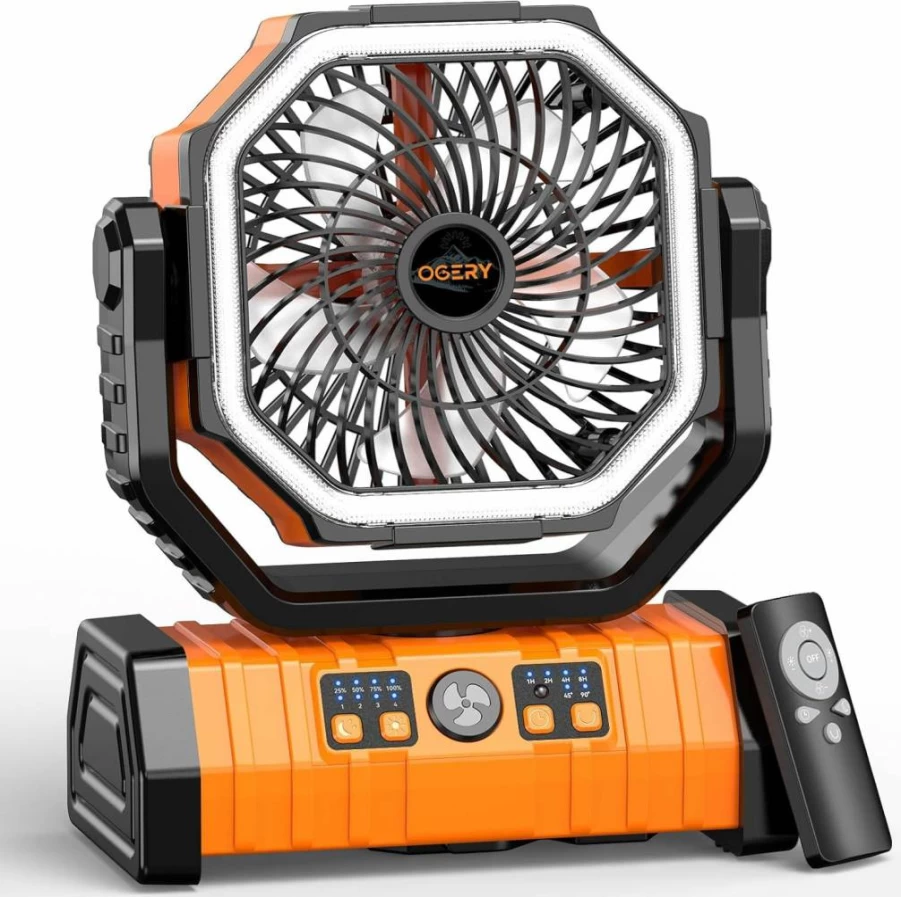 OGERY 20000mAh Portable Camping Fan with LED Lantern - Remote Control, 4-Speed Oscillating, Battery Powered for Tent, Travel, Bedroom, Car, Outdoor Essentials