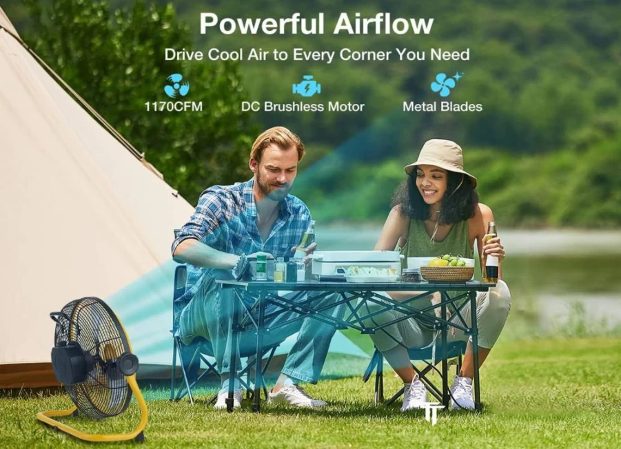 Geek Aire 12-Inch Metal Blade Portable Fan - 360° Tilt, 24H Battery Life, Cordless for Camping, Travel, Home, Hurricane Emergency