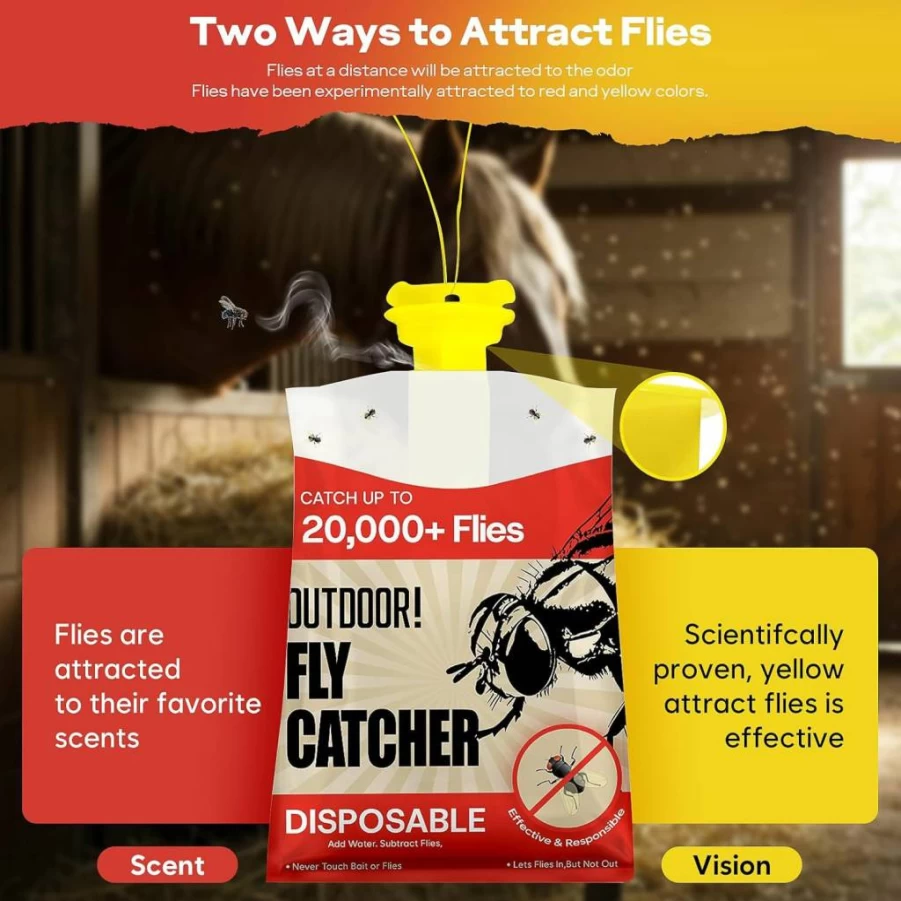 Mulukusion Outdoor Hanging Fly Traps - Natural Pre-Baited Disposable Mosquito Catcher for Patio, Barn & Ranch Fly Control