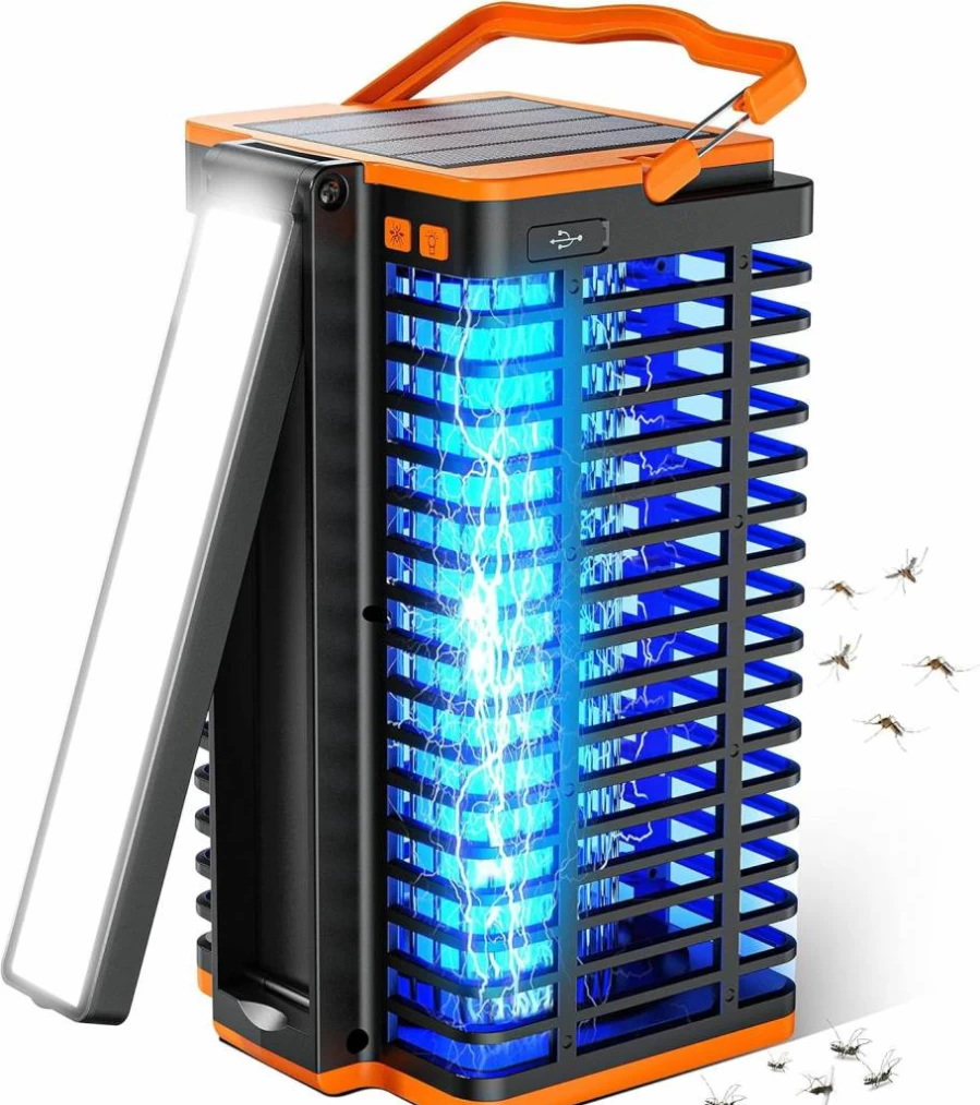 Kiies Rechargeable Bug Zapper for Indoor & Outdoor Use - 4200V Mosquito Killer with Solar Power, 4000mAh Battery, and Reading Lamp - Cordless Mosquito Trap for Home